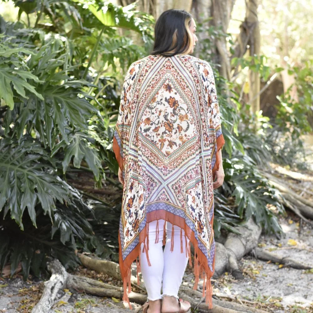 Lightweight ORANGE Bohemian Paisley Kimono - Picture 2 of 4